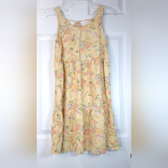 Wild Skyes Dresses & Skirts - Wild Skye Tiered Floral Sundress S Suntan Flower Boho Mini Sleeveless Scoop Neck